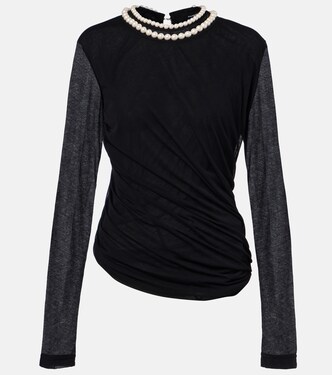 Draped faux pearl-embellished cotton top | Junya Watanabe
