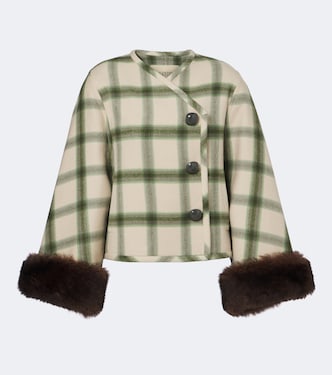 Plaid shearling-trimmed virgin wool jacket | Valentino