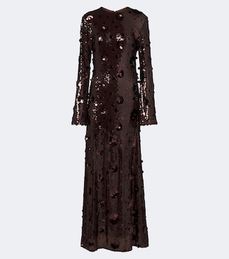 Floral-appliqué sequined gown | Rotate