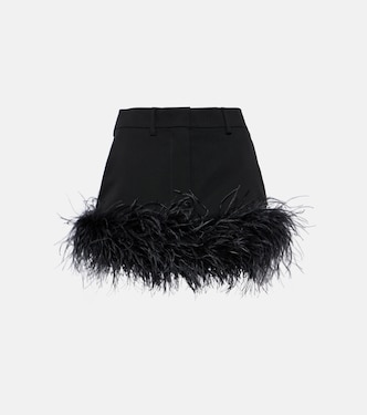 Feather-trimmed wool miniskirt | Miu Miu