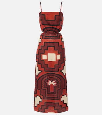 Robe midi imprimée en lin | Johanna Ortiz