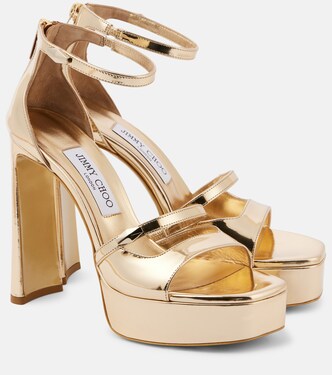 Claressa metallic leather platform sandals | Jimmy Choo