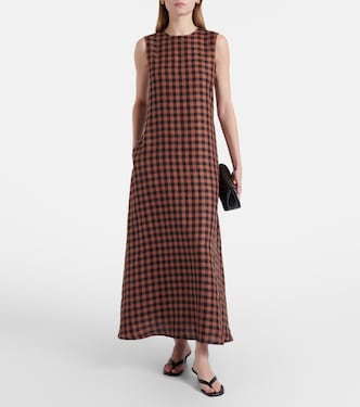 Tallin gingham linen maxi dress in brown - Asceno | Mytheresa Tallin gingham linen maxi dress in brown - Asceno | Mytheresa