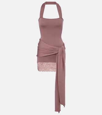 Lace-trimmed halterneck silk and cotton minidress | Aya Muse