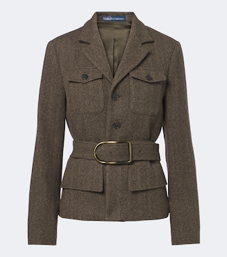 Belted herringbone wool-blend tweed jacket | Polo Ralph Lauren