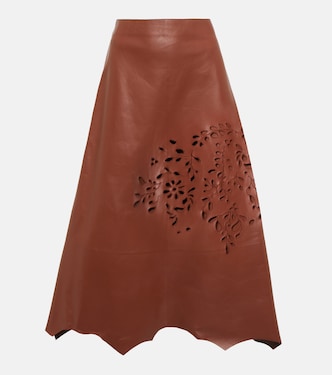 Laser-cut leather midi skirt | Chloé