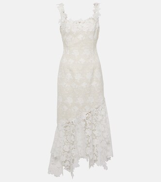 Floral lace-trimmed tweed midi dress | Oscar de la Renta