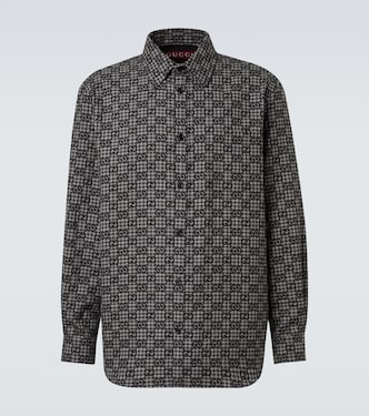 Camisa de lana y algodón a cuadros con GG | Gucci