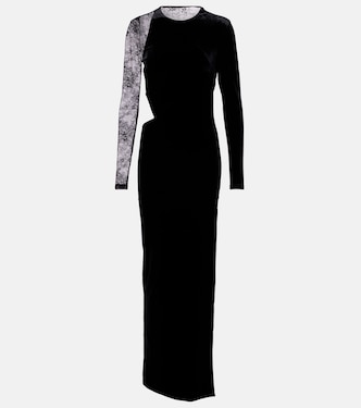 Cutout lace-trimmed velvet maxi dress | Self-Portrait