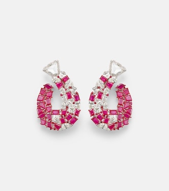 18kt white gold earrings with rubies and diamonds | Kamyen