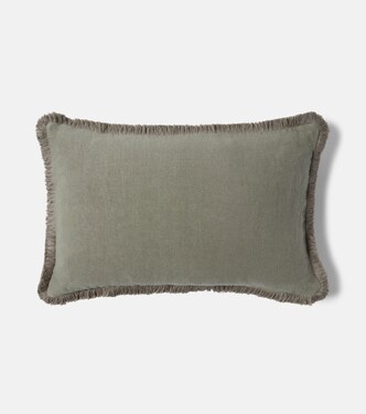 Fringed linen cushion | Once Milano