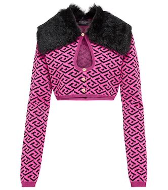 La Greca faux fur-trimmed cardigan | Versace