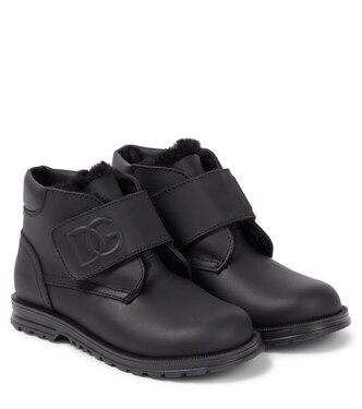 Faux shearling-lined leather ankle boots | Dolce&Gabbana Kids