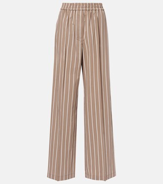 Pantalones anchos en mezcla de algodón a rayas | Brunello Cucinelli