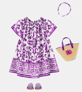 Majolica printed cotton poplin dress in purple - Dolce Gabbana