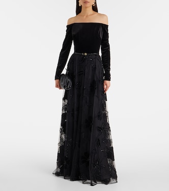 black dress elie saab Embroidered tulle and velvet gown in - Refined and feminine Elie Saab 2015 Spring/Summer