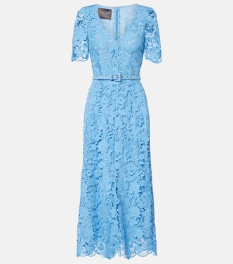 Belted lace midi dress | Monique Lhuillier