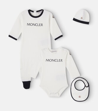 Baby cotton jersey beanie, bib, bodysuit, and onesie set | Moncler Enfant
