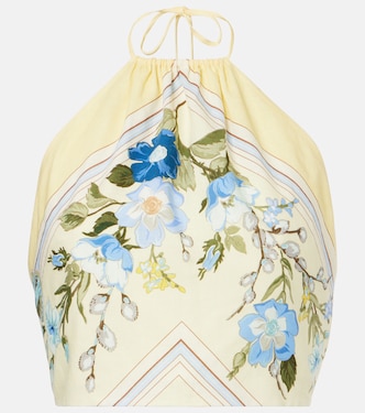 Floral linen and cotton crop top | Self-Portrait