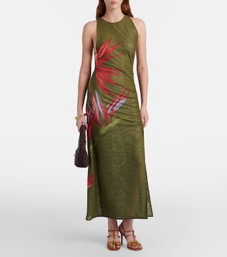 farm rio mesh dress FARM RIO Ruched printed stretch-mesh dress
