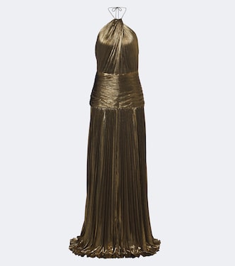 Thalia plissé halterneck lamé gown | Retrofête