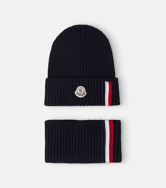 Ribbed-knit virgin wool beanie and scarf set | Moncler Enfant