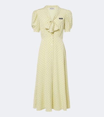 Polka-dot tie-neck silk midi dress | Miu Miu