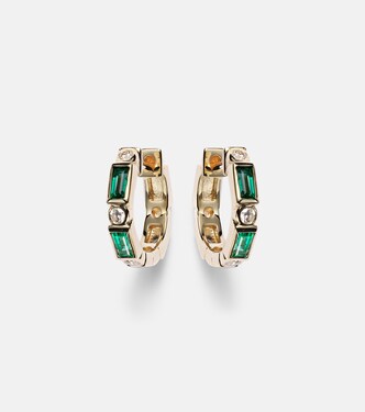 Boucles d’oreilles Huggie en or 14 ct, diamants et émeraudes | Sydney Evan