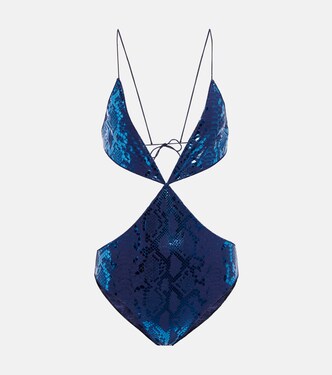 Snake-print cutout swimsuit | Oséree
