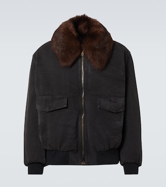Shearling-trimmed cotton bomber jacket | Prada