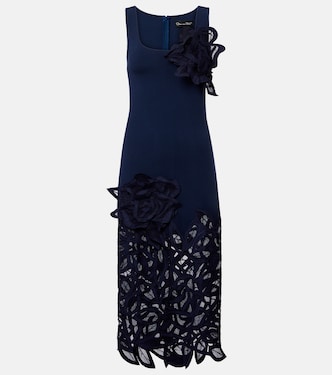 Floral-appliqué lace midi dress | Oscar de la Renta
