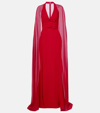 Bow-detail caped silk-blend gown | Elie Saab