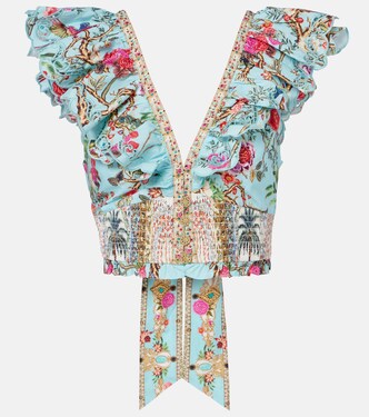 Embellished floral cotton poplin crop top | Camilla