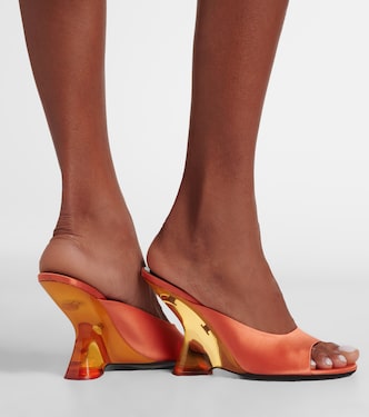 Satin wedge mules in orange - Dries Van Noten | Mytheresa