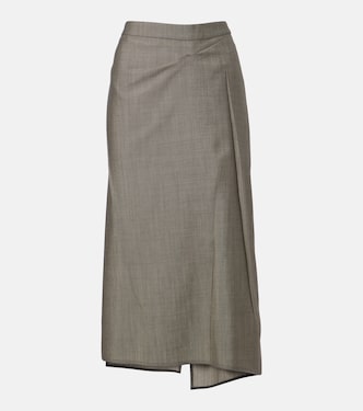 Falda midi en mezcla de lana y mohair drapeada | Victoria Beckham
