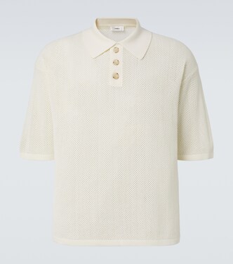 Open-knit cotton-blend polo sweater | Commas