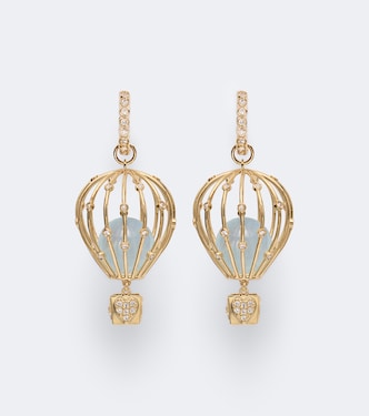 Ohrringe Hot Air Balloon aus 14kt Gelbgold mit Diamanten und Aquamarin | Sydney Evan