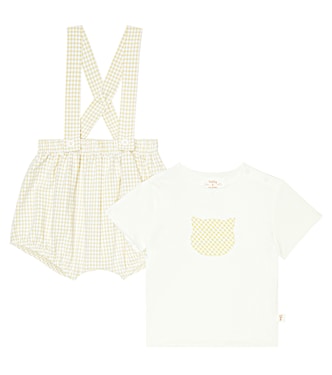 Baby gingham cotton T-shirt and bloomers set | Il Gufo