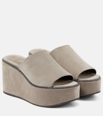 Suede platform slides | Brunello Cucinelli