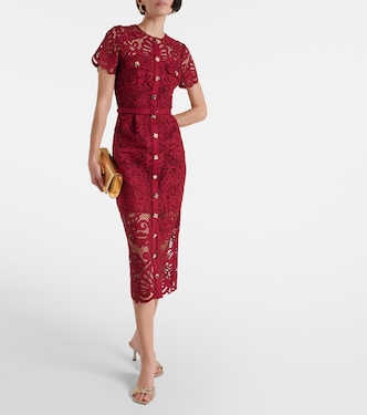 Lace midi dress in red - Self Portrait | Mytheresa