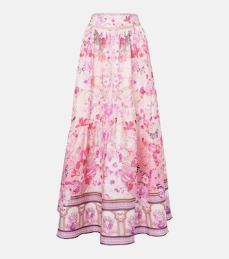 Falda larga de seda floral adornada | Camilla