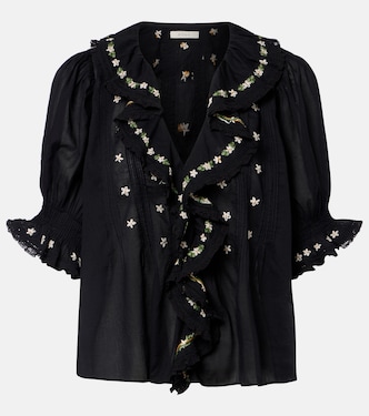 Hettie floral embroidered ruffled cotton blouse | Dôen