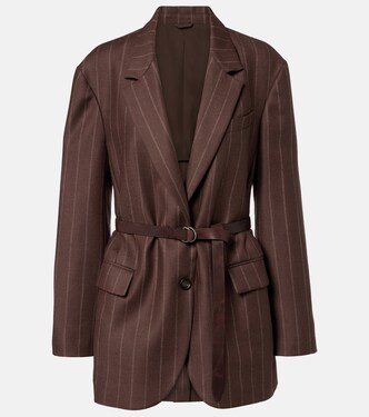 Belted pinstriped virgin wool blazer | Brunello Cucinelli
