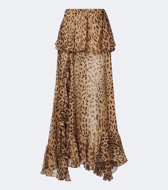 Leopard-print ruffed silk maxi skirt | Xu Zhi