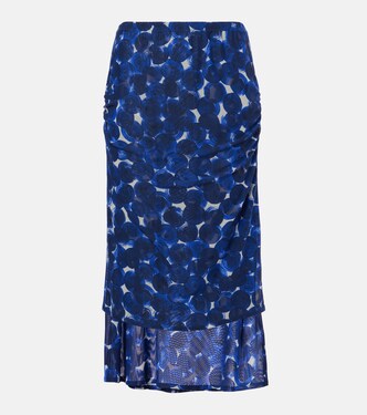 Printed gathered jersey midi skirt | Dries Van Noten