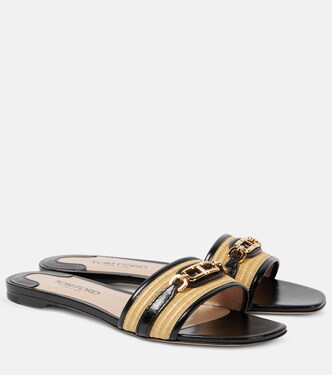 Whitney leather and raffia slides | Tom Ford