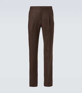Virgin wool flannel tapered pants | Rubinacci