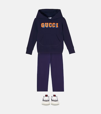 Logo cotton hoodie in blue - Gucci Kids | Mytheresa