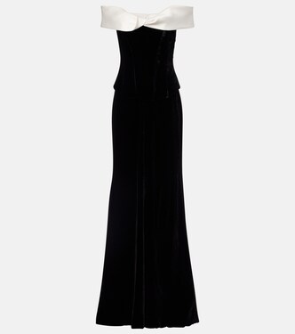 Off-shoulder velvet bustier gown | Costarellos