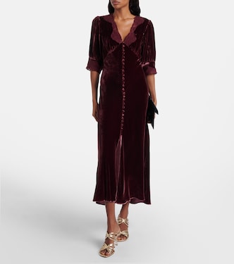 Simone lace-trimmed velvet midi dress in burgundy - Rixo | Mytheresa